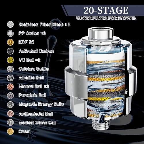 Image of Shower Filter, EMBATHER 20 Stage Shower Head Filter for Hard Water Remove Chlorine /Fluoride /Heavy Metals,High Output Shower Softener Filter for Hair, 2 Cartridge -Polished Chrome