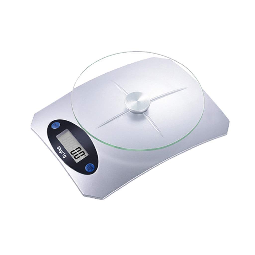 Balanzas para pesar alimentos, Báscula digital de cocina/alimentos de 5 kg/1 g for cocinar y hornear con función de tara y bandeja de vidrio extraíble, sistema de sensor de alta precisión (Color : Sil