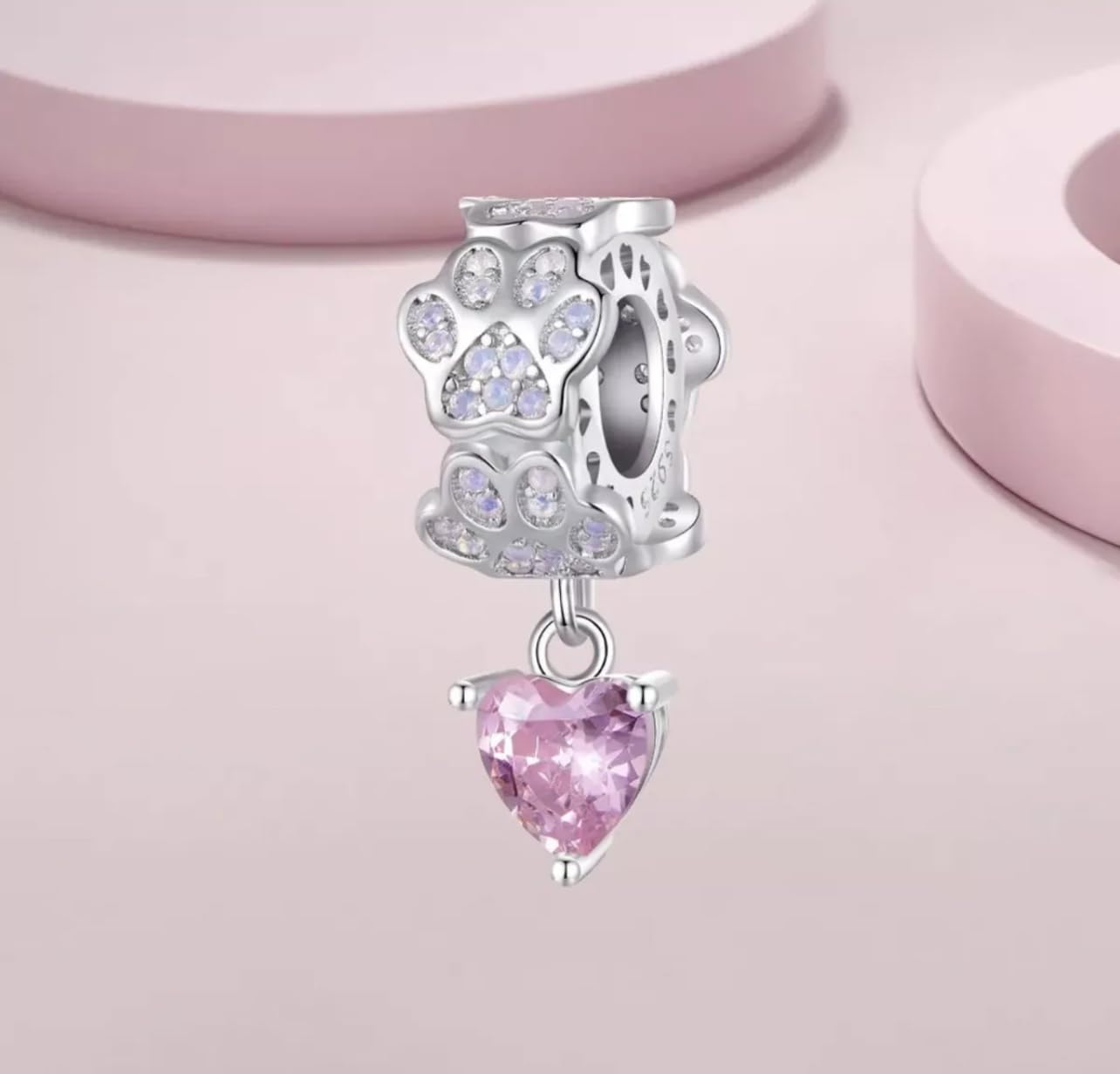 Abalorio con Forma de corazón y Estampado de Pata de ópalo, Animal, Perro, Gato, Plata de Ley 925 auténtica, Compatible con Pulsera Pandora