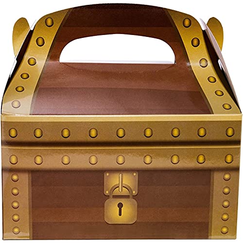 Treat Boxes - 24-Pack Paper Party Favor Boxes, Pirate Theme Treasure Chest Loot Design Goodie Boxes for Birthdays and Events, 2 Dozen Party Gable Boxes, 6 x 3.3 x 3.6 Inches