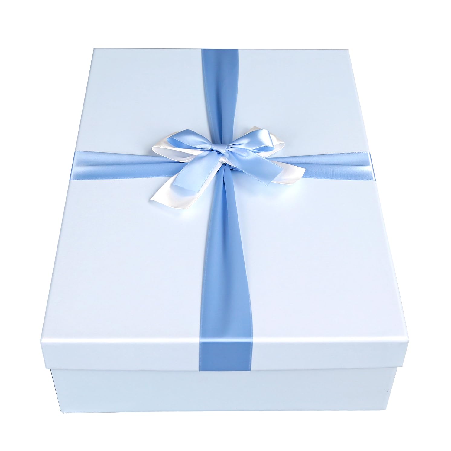 Emartbuy Baby Blue Rigid Gift Box with Ribbon – 27 x 19 x 7 cm – Luxury Cardboard Presentation Box|Premium Packaging for Hampers, Birthdays, Weddings, Corporate Gifting