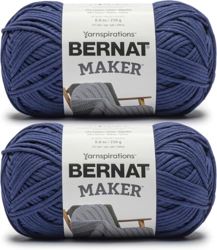 Image of Bernat Maker Navy Yarn of 250g /8.8oz - 72% Cotton 28% Nylon - #5 Bulky - 290m /317Yards - for Knitting, Crochet and Amigurumi (Pack of 24)