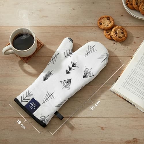 Image of Encasa XO Extra Long 18x35 cm Microwave Oven Gloves Mitts (2 pcs) for Kitchen Cooking - Black Arrow - Heat Resistant, Thick & Safe, Protection of Hands from Hot Utensils, Gas Flame, Grill, Barbecue