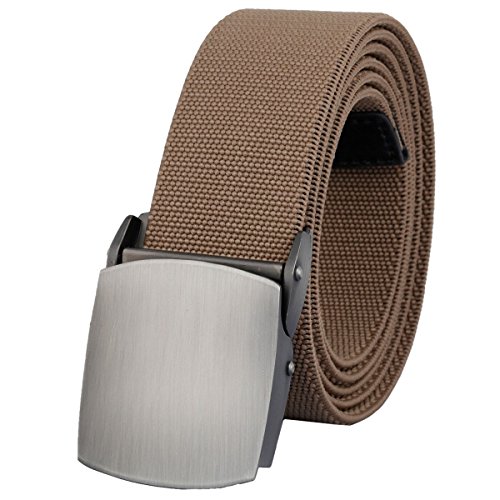 Sportmusies Elastic Belts for Men, Military Style Stretch Webbing Tactical Duty Belt (Khaki,Auto Metal Buckle)