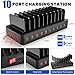 RISWOJOR Charging Station for Multiple Devices, 100W 10 Ports Flat Plug Charging Dock with 10 Cables Smart IC Tech and Adjustable Dividers Type-C，Multi USB Charger for iPhone Galaxy iPad Tablet，Black