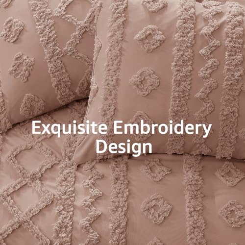 Image of Twin XL Comforter Set- 5 Pieces Tufted Bed in a Bag Twin Bedding Sets | All Season Shabby Chic Boho Bedding with Comforter, Sheets & Pillowcases, Rusty Pink