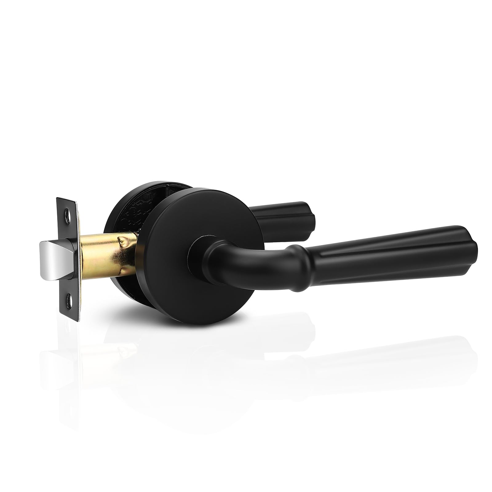 1 Pack Matte Black Passage Door Lever Interior Non-Locking Door Handle, Passage Door Lock for Closet and Hallway, Black Door Handle for Right & Left Sided Doors