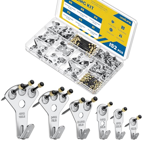 Uniclife 152 Pcs Heavy Duty Picture Hanging Kit,Picture Hanging Hook,Silver