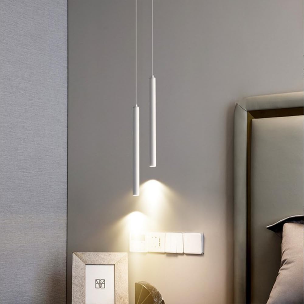 2 Pezzi Lampada a sospensione LED Lampadario Moderno Design Minimalista Lampada da soffitto LED Bianco Plafoniera Alluminio per Sala da pranzo Camera da letto Soggiorno Ristorante