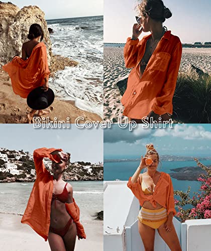 Image of Zoye Chen Women's Bikini Swimsuit Cover Up Button Down V Neck Shirts Long Sleeve Blouse Beachwear Bathing Suit