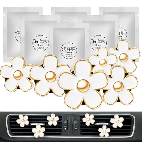 Image of 6 Pcs White Daisy Flower Air Freshener Conditioning Outlet Clip for Women | Cars Perfume Clips Charm Car Interior Decor Accessories for Women Girls Mothers Gifts for Mom Wife