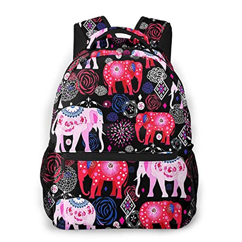 Preisvergleich Produktbild Rucksack Freizeit Und Ausflüge Damen Herren Mädchen, Campus Kinderrucksack, Daypack Tagesrucksack Für Schule, Sportrucksack, Tablet Tasche Hübsche rosa indische Elefanten