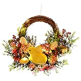 Türkranz Naturmaterialien Vintage Blumen-Kaninchen-Häschen für Hauswand-Tür-Dekor-Kranz Kaninchen-Dekor-OsterkranzOstern-Haustür-Dekoration Osterkranz Basteln Kinder (B, One Size)