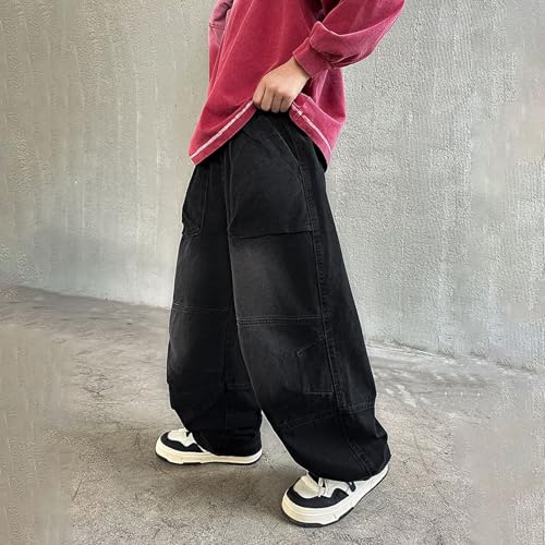 Boys Baggy Jeans Teen Casual Straight Wide Leg Cargo Jeans Y2K Loose Elastic Waist Denim Pants Trousers with Pockets2