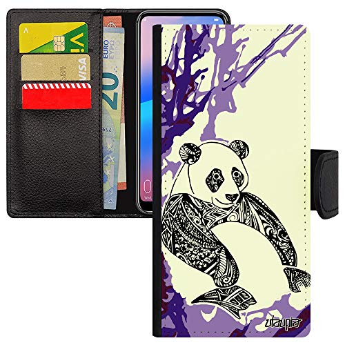 Coque Redmi Note 9S portefeuille en cuir dessin panda avec clapet magnétique violet