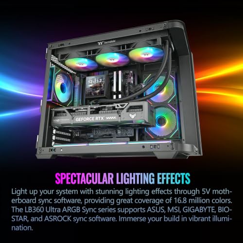 Image of Thermaltake LB360 Ultra CPU Liquid Cooler; Intel /AMD; 3.95 inch TFT LCD; 1x360mm 700~1900 RPM Single Frame ARGB Fan; 360mm Radiator; Magnetic Rotatable Display; TT RGB Plus 3.0; Black; CL-W507-PL12SW-A
