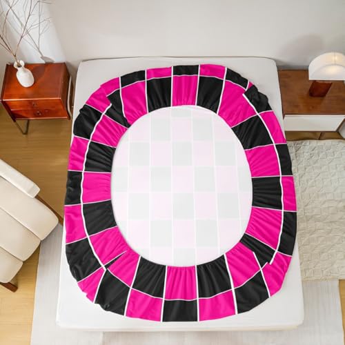 Image of Erosebridal Hot Pink Black Grids Bedding Set Queen Geometric Checkered Bed Sheets Aesthetics Plaid Gingham Sheet Set Kids Boys Girls,Soft Lightweight Fitted Top Sheets 4 Piece