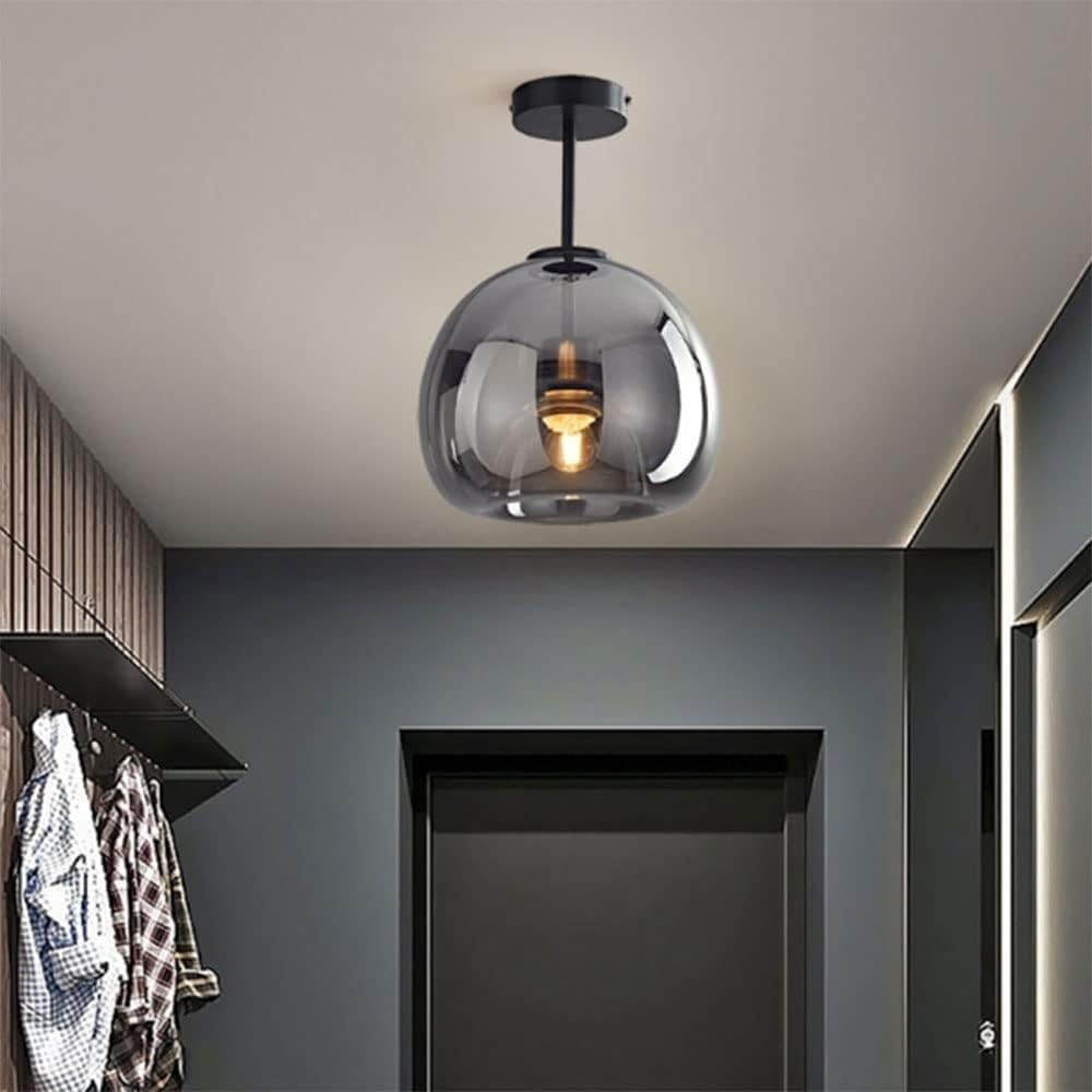 TONFON Nordic E27 Ceiling Light Post-Modern All-Copper Glass Ceiling Lamp Simple Creative Aisle Ceiling Light Fixture for Living Room Bedroom Dining Room Kitchen Hallway Entry Foyer(Smoke grey-L)