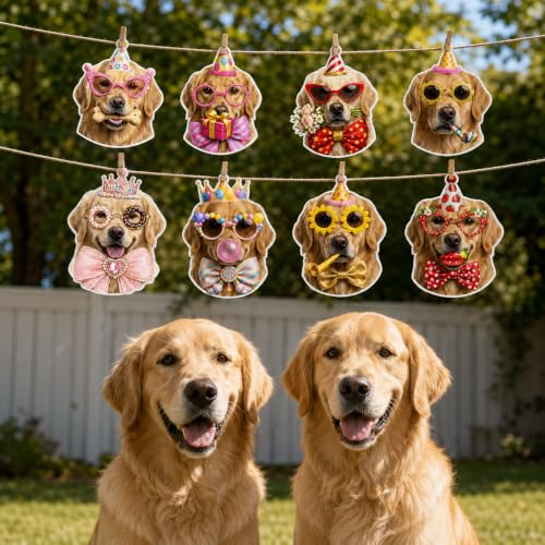 Image of Golden Retriever Birthday Banner, Dog Party Decorations Garland