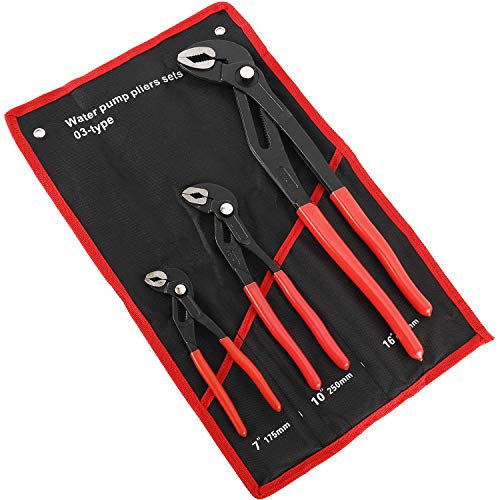 Image of HighFree 3PCS Water Pump Pliers Set 7Inch, 10Inch, 16Inch, Tongue and Groove Pliers Set Quick Adjustment by Pressing and Sliding Grips Any Shaped Object