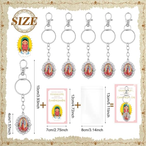 LTEIWFPE 24 Sets Lady of Guadalupe Keychains and Cards Gifts Baptism Favors for Guests Religious Catholic Virgen de Guadalupe Keychain First Communion Gift Recuerdos De Bautizo Christening