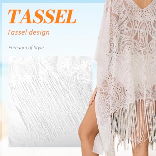 Image of SANNIDHI Women's Lace Beach Cover Up Embroidered Swimsuit Coverups Full Sleeve Boho Sheer Bathing Suit Swim Dress for Poolside, Seaside and Party