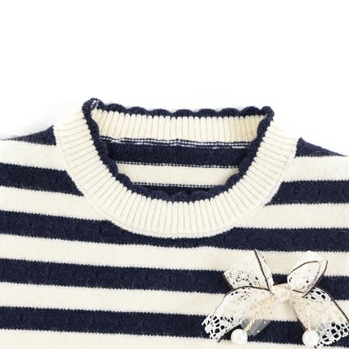 Girls Crew Neck Sweater Vest with Bow Striped Sleeveless Knit Sweater Pullovers Sweater for 3T-8T3