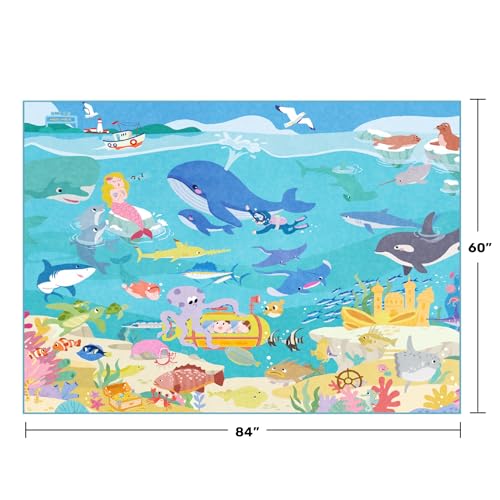 Image of 5x7 Ocean Rug for Kids Room - Large Area Rug with Beach Wave Whale & Mermaid, Washable Non Slip Learning Carpet for Toddlers, Bedroom or Playroom Decor