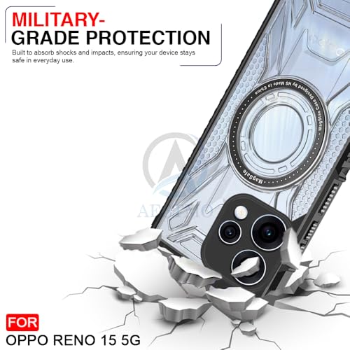 Image of AESTMO Hybrid Shockproof Back Cover Case for Oppo Reno 15 5G Compatible with MagSafe | Hard Back Case Cover for Oppo Reno 15 5G (PC & TPU, Translucent Back, Black Sides
