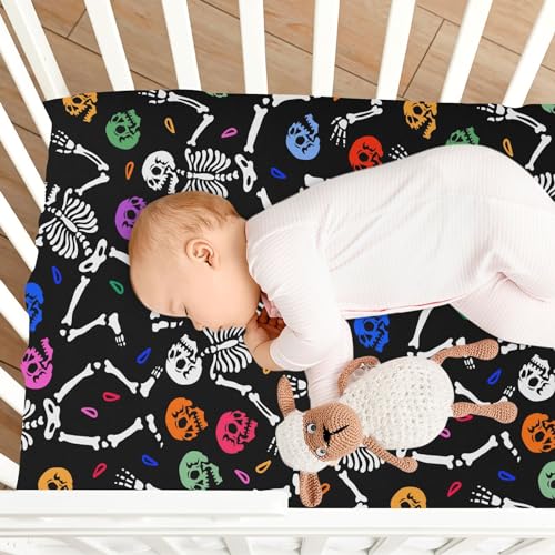 Image of CaTaKu Human Skeletons Crib Sheets for Baby Girls Boys,Neutral Mini Crib Mattress Sheets Fitted, Baby Nursery Bed Sheet for Crib Toddler Mattress 27 inchx 39 inch