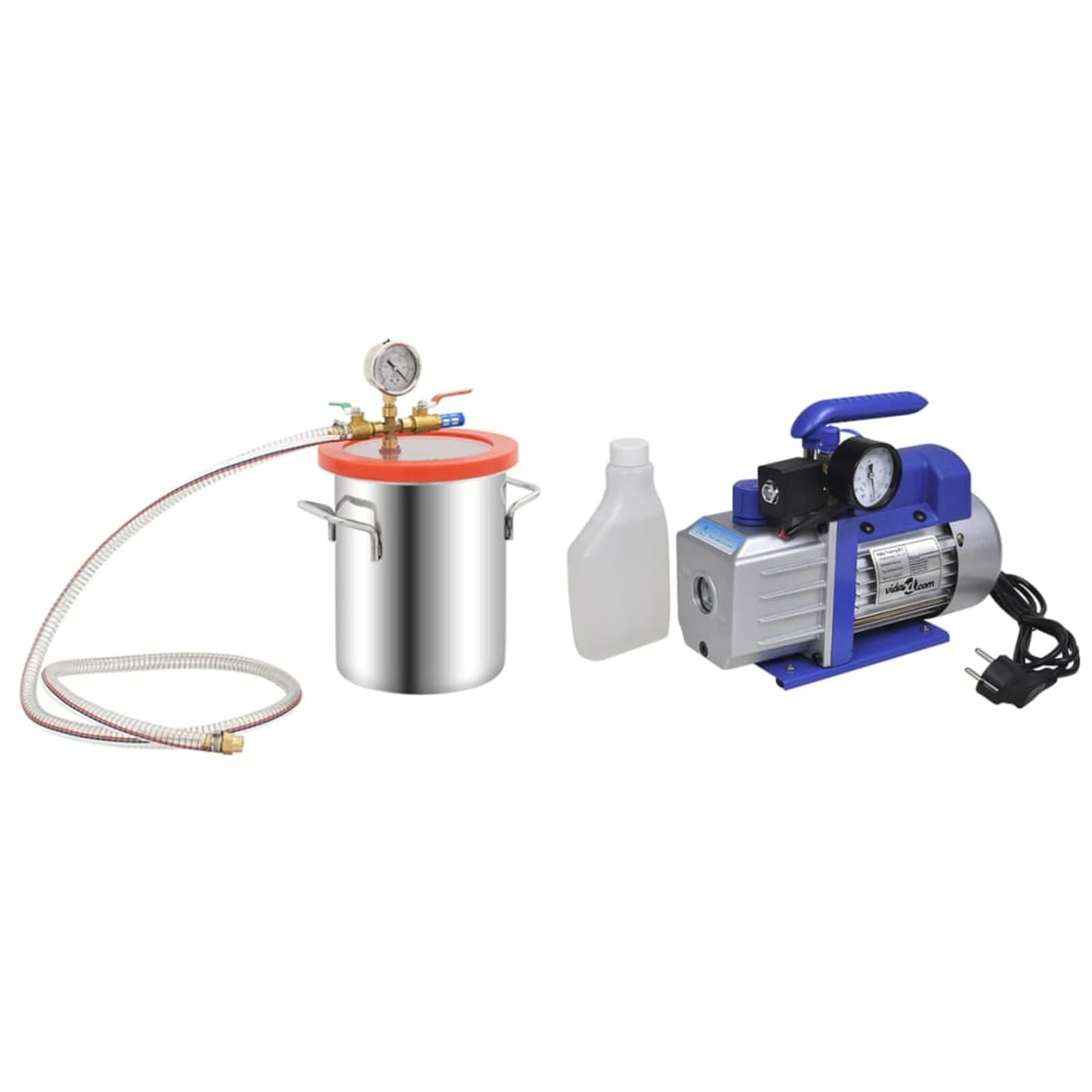 Festnight Vakuumkammer Edelstahl mit Einstufiger Pumpe 5,5 L Vacuum Pump Vakuumentgasungskammer Unterdruckpumpe
