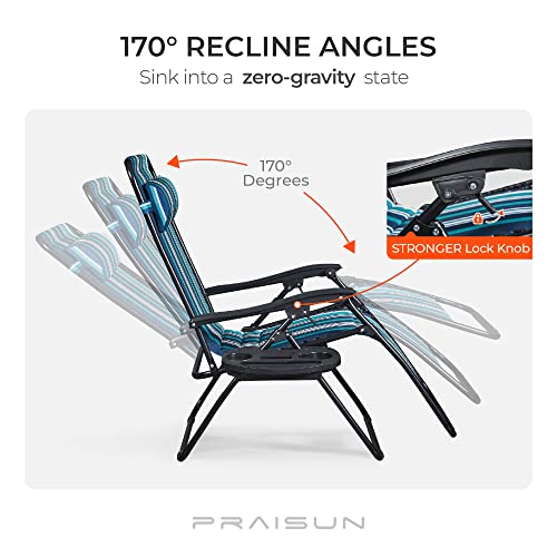 Praisun Padded Oversized Zero Gravity Chair, 29In Wide Folding Reclining Camping Chair With Cup Holder, Adjustable Pillow, Outside Anti Gravity Chair, Lounge Chair For Patio, Beach, Lawn - Deep Blue #TOP6
