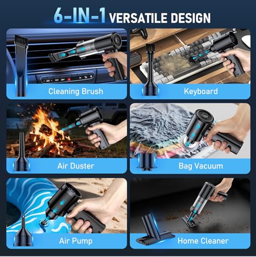 Image of Car Vacuum Portable Cordless, 35000Pa High Power Brushless Motor Handheld Vacuum, 6-in-1 Rechargeable Mini Cleaner with Air Duster for Car, Home, Pet Hair, Keyboard,Graphite Grey