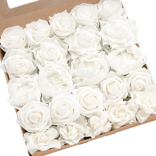 Ling's Moment Artificial Flowers Fake Roses Faux Peony Foam Garde...