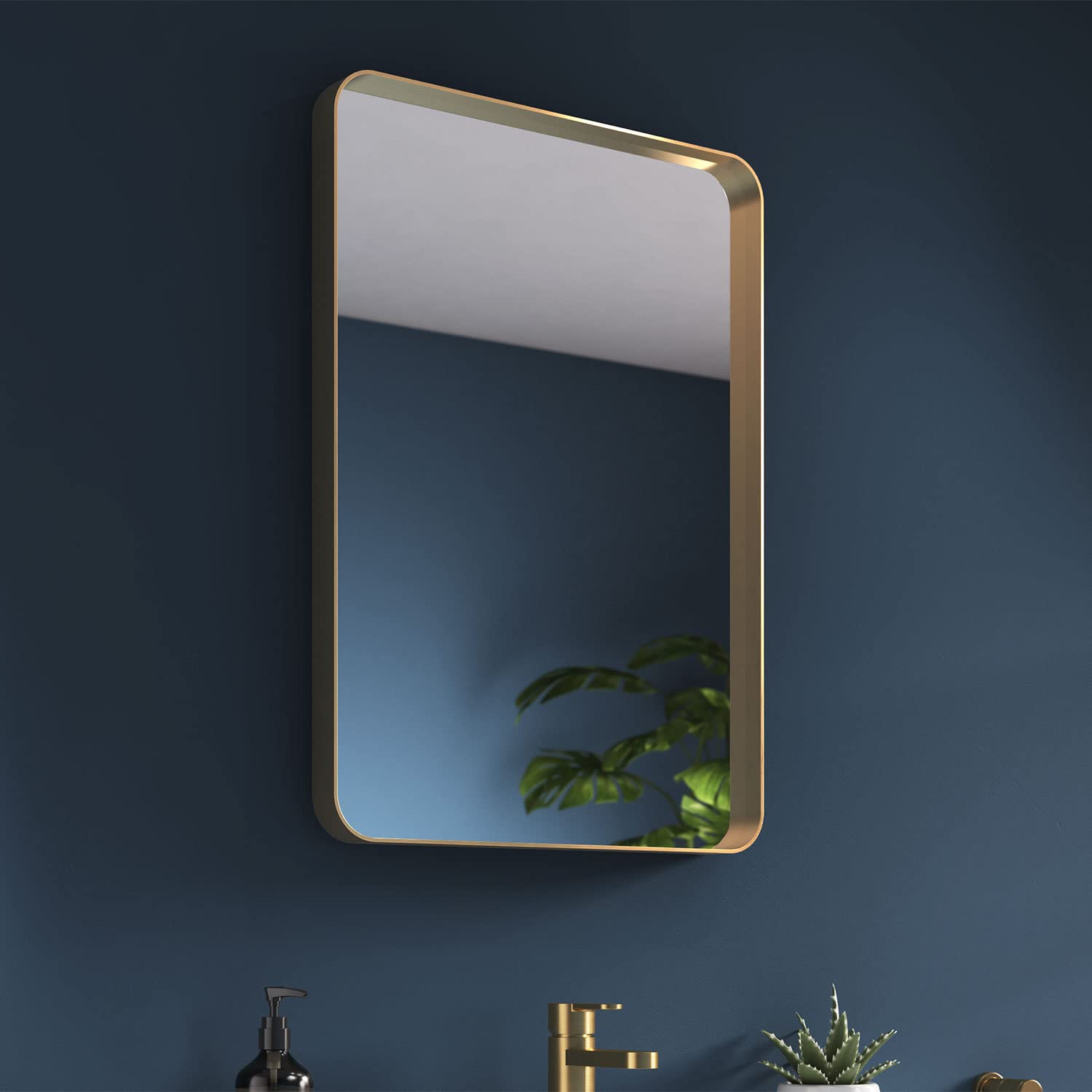 Pebble Grey Brushed Brass Bathroom Mirror 500x700mm - Onyx Rotatable Bathroom Mirrors Wall Mounted, Rectangle Wall Mirrors for Bedrooms, Aluminum Framed Bedroom Mirror, Brushed Brass Accessories