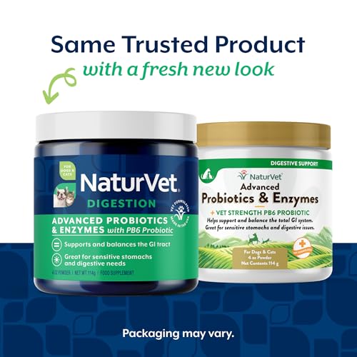 Image of NaturVet Advanced Probiotics & Enzymes Supplement for Dogs & Cats - 4 oz | Vet Strength PB6 Probiotic - Supports & Balances the GI Tract for Sensitive Stomachs, Powder
