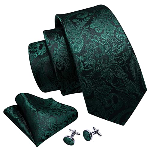 Image of Barry.Wang Men Ties Paisley Woven Silk Necktie Set with Pocket Suqare Cufflinks Formal