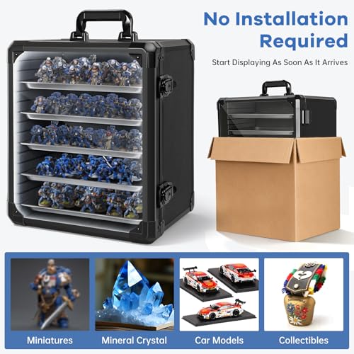 Image of WELIDAY Miniatures Storage Case Miniatures Transport Case Aluminum Alloy Frame with Lock and LED Light (Large Size)