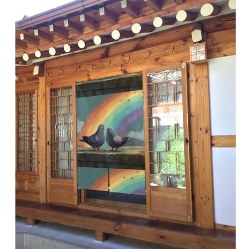 Cortina de puerta para baño de 86x142 cm: oculta el interior con dos paneles de arcoíris 3