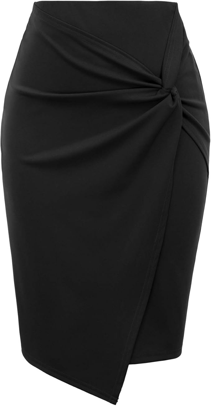 Kate Kasin Wear to Work Pencil Skirts for Women Elastic High Waist Wrap Front