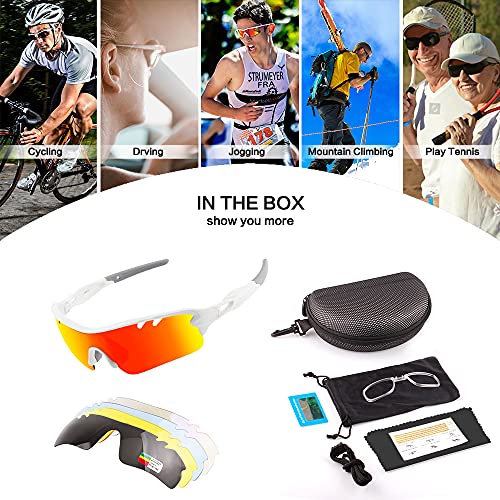 Óculos de sol esportivos polarizados para ciclismo masculino e feminino com 5 lentes intercambiáveis