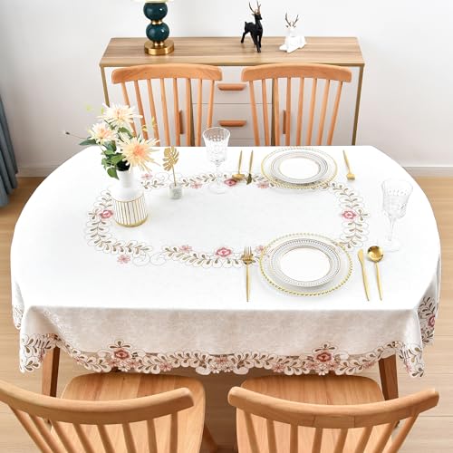 Wolkemer OVAL_155X260 Damask Fabric Oval Tablecloth Embroidered Floral Table Cover thumb #2