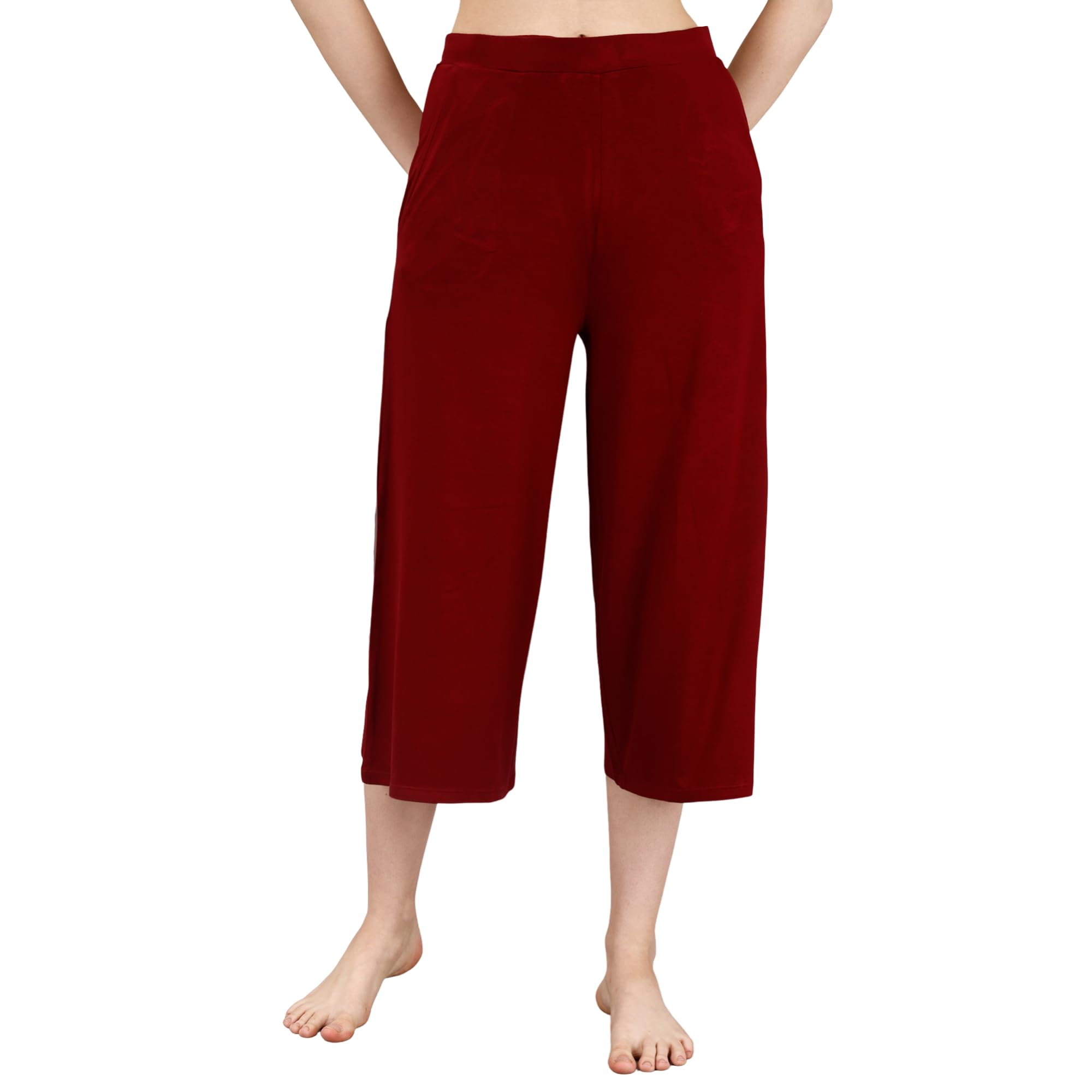 soie Women's Mid Rise Flared Lounge Culottes 3/4 Length with Pockets-picture-32