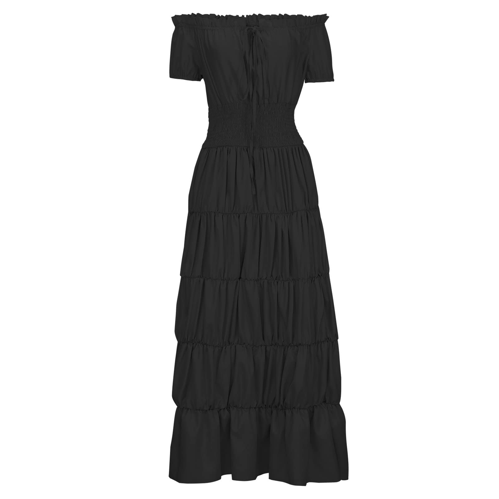 Bowake Wedding Guest Dress Plus Size Casual Round Neck Puff Sleeve Floral Printed Renaissance Maxi Dress Swing Dress Loose