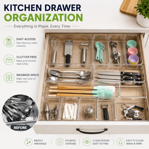 Image of TASMAX Dressing Table Organizer Drawer Divider Organizer Stationary Organizers Box 7Pcs Organisers Storage Box Cosmetics Organiser Tray Acrylic Drawer Organizer - Transparent (Organizer Tray 21 PCS)