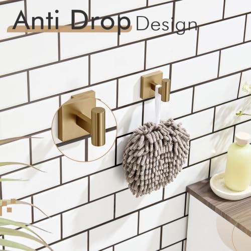 Image of KOKOSIRI Robe Hooks for Bathrooms Towel Hook, Wall Mounted Coat Hooks Bathroom Hardware 2 Pack Champagne Bronze Stainless Steel B1013CPG-P2