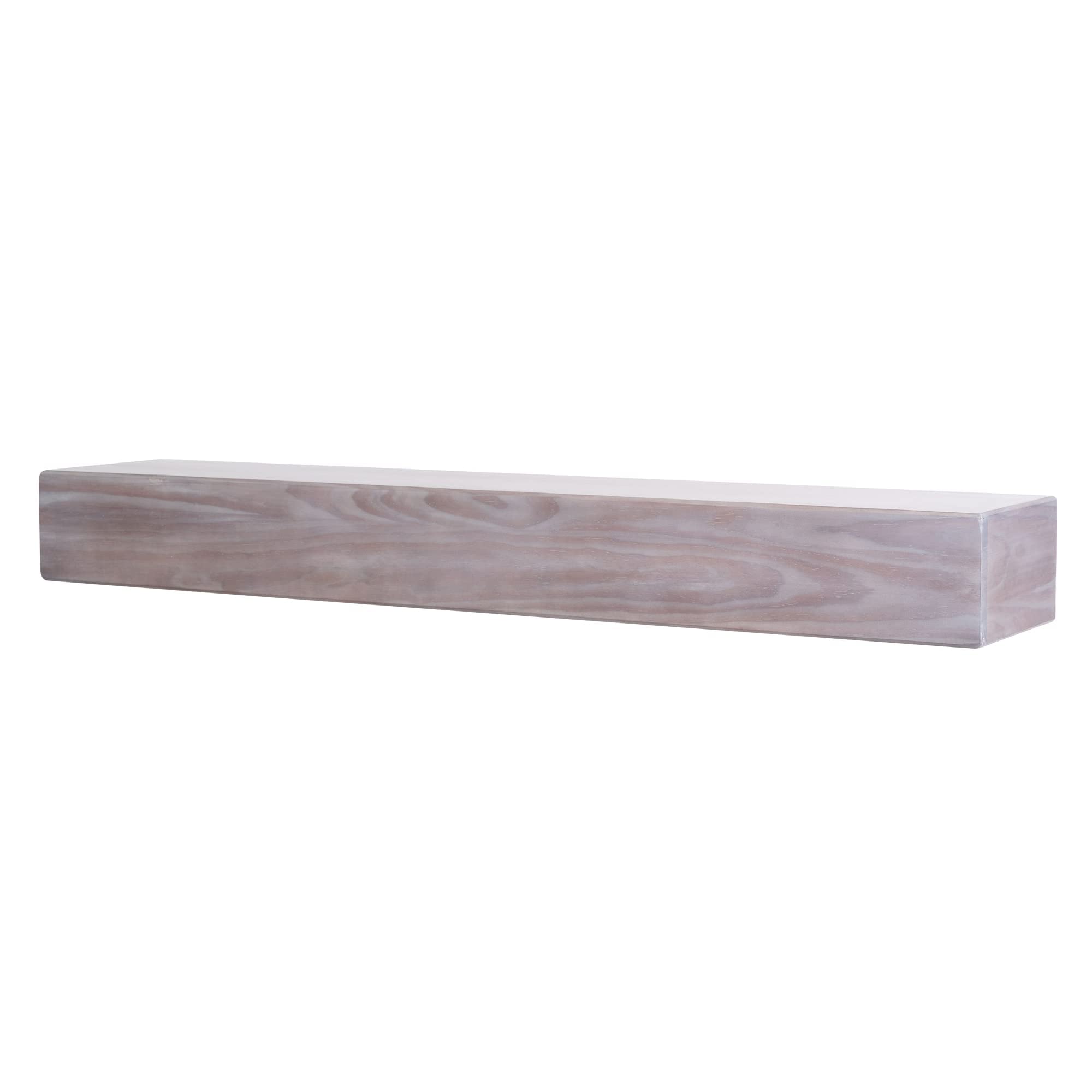 MANTELSDIRECT 60 Inch Floating Fireplace Mantel Wood Shelf in White Wash - Austin from Mantels Direct | Wooden Rustic Wall Shelf Perfect for Décor and Electric Fireplaces