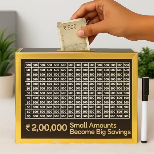 Image of JAYTOP Money Saving Box for Adult 200000, Piggy Bank 200000 for Kids Boys and Girls, Money Box, Wooden Money Bank, Gullak with Carved Design, 2 Lakh Money Savings Box (200000)
