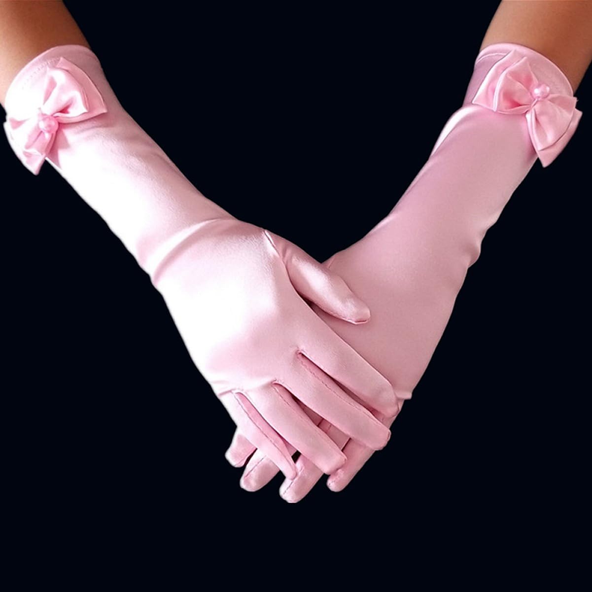 FOMIYES 1Set Satin Gloves for Elegant Dress Up Accessory White Pink Light Blue for Parties Weddings and Dance Durable Design with Bowknot Cuff