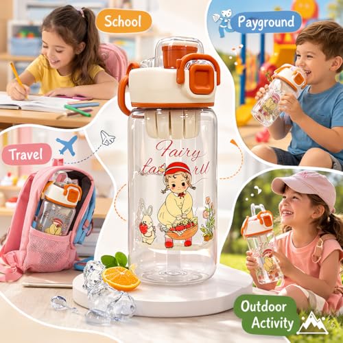 Image of Vasukie Kids Water Bottle for School 600ml | Spill-Proof Sipper Bottle for Boys & Girls | BPA-Free, Durable & Leakproof Water Bottle for School & Play (Fairy Tale Bottle)